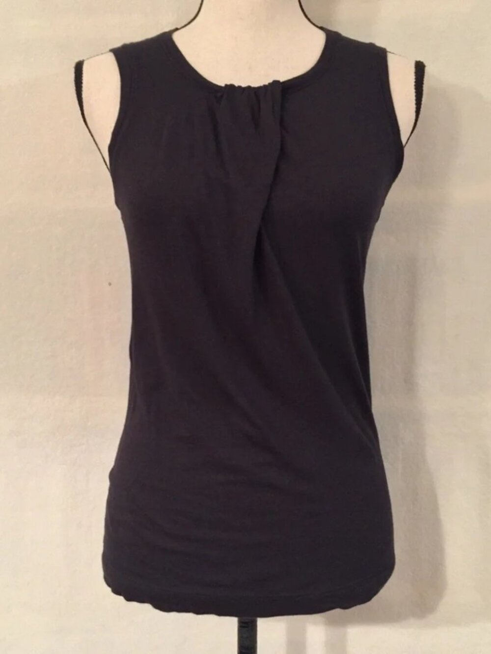 Vince black pleated neck pima cotton sleeveless muscle tank